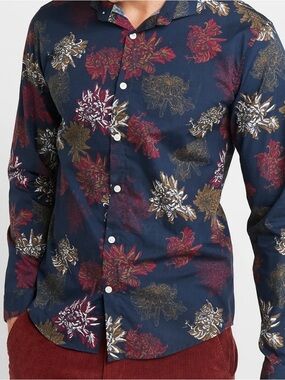 Lindbergh White Men’s Navy Floral Print Long-Sleeve Button-Down Shirt by